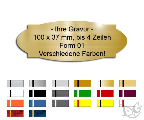 Produktbild: 100x37x0,8mm, Formschild-01 mit Ihrer Gravur