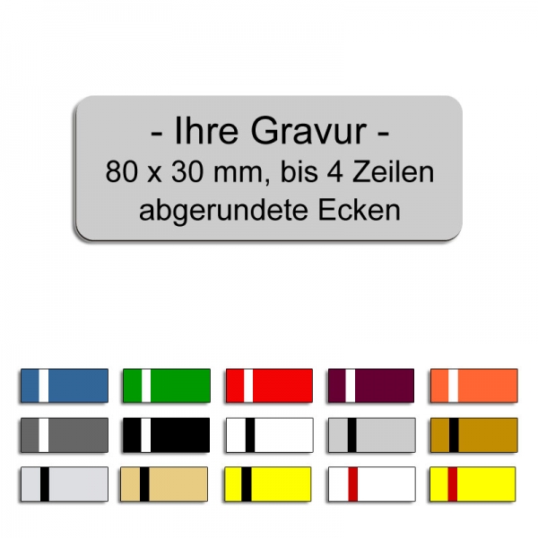 Produktbild: Gravurschild mit Wunschtext, 80x30mm, abgerundete Ecken