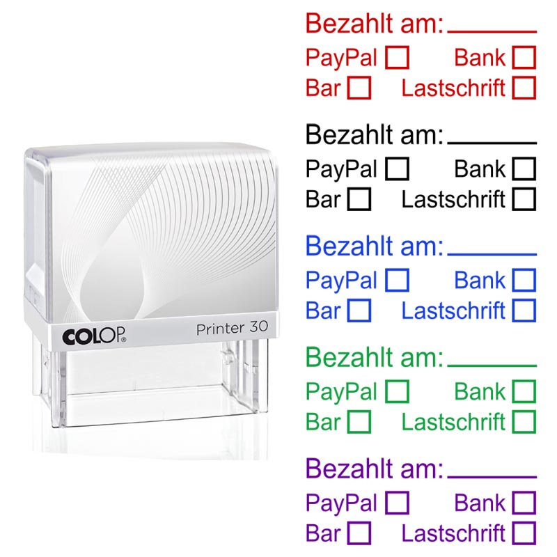 Produktbild: Bezahlt am: PayPal, Bank, Bar, Lastschrift