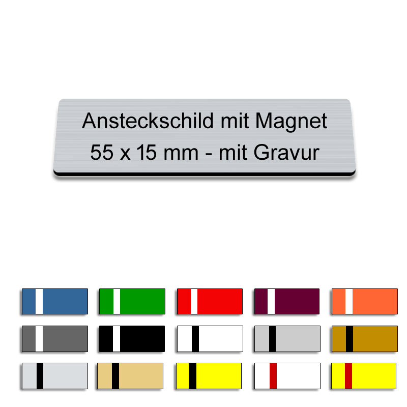 Produktbild: Ansteckschild mit Magnet und Gravur, 55x15mm