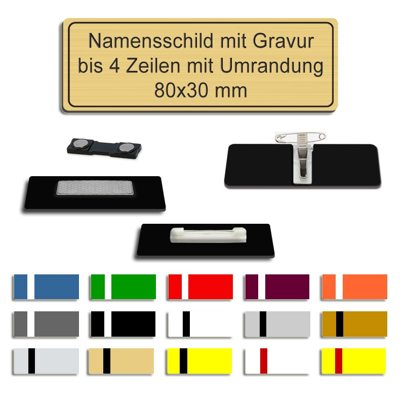 Produktbild: Ansteckschild, 80x30mm mit Umrandung und Ihrer Gravur
