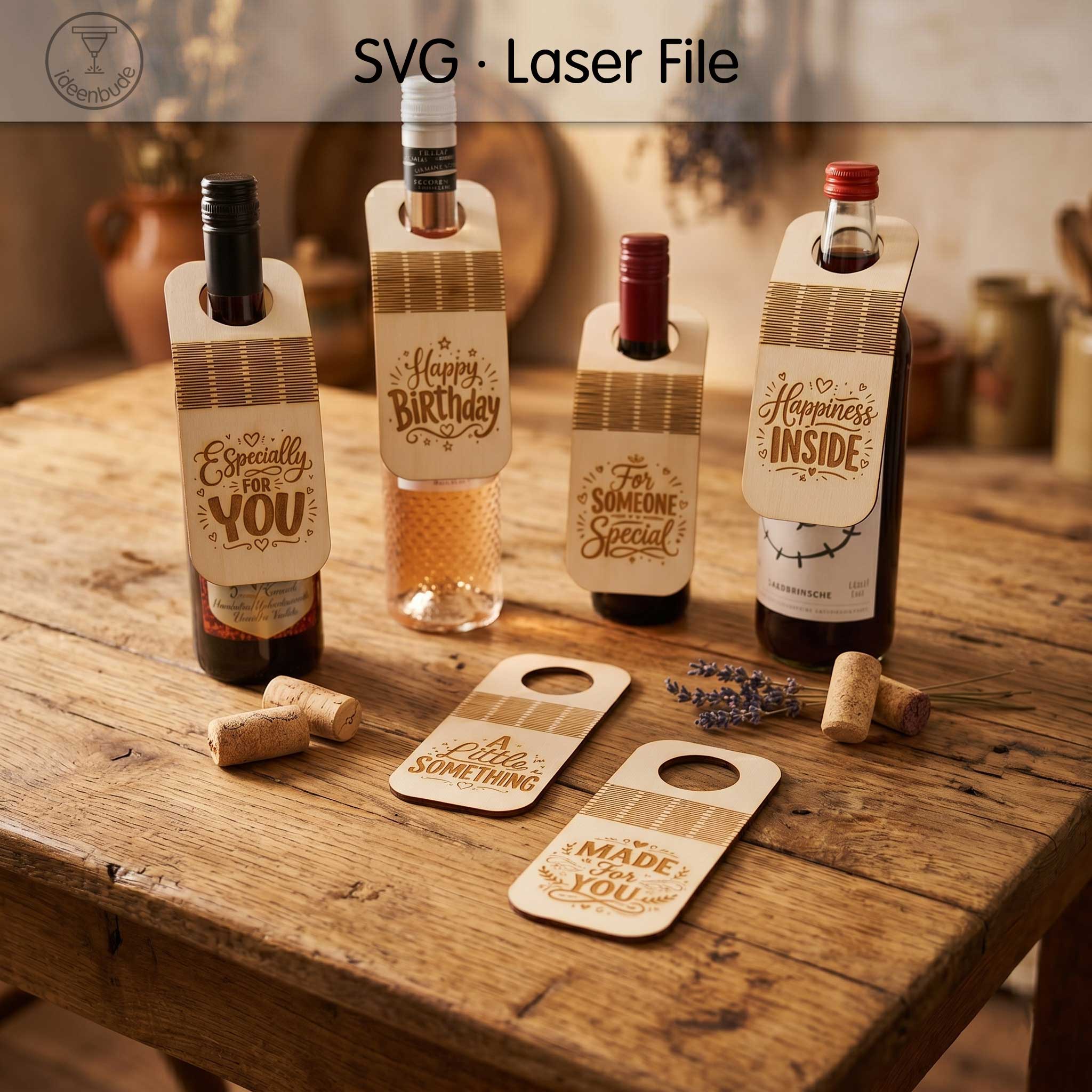 Produktbild: 6 Bottle Tag SVG Bundle | Living Hinges Laser Cut Files