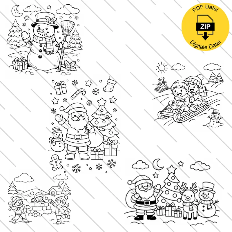 5 Ausmalbilder für Winter als PDF